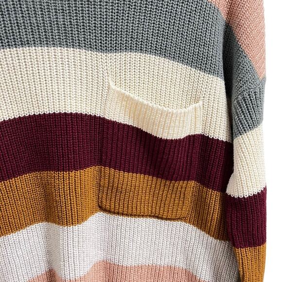 Madewell Sweater Sz XS Thompson Pocket Pullover Knit in Cream Green Multi Stripe - Picture 5 of 11